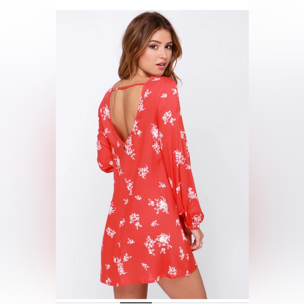 BILLABONG Sweet Tomorrow Red Orange Floral Print Dress - size small